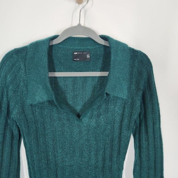ASOS DESIGN open collar ribbed sweater in green Size US‎ 6 - Picture 2 of 7